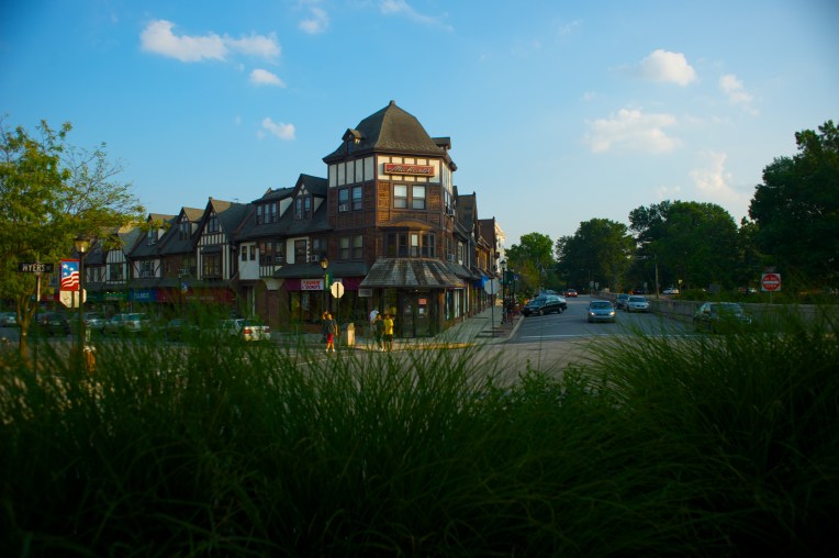 Summer sunset, downtown Swarthmore, PA.